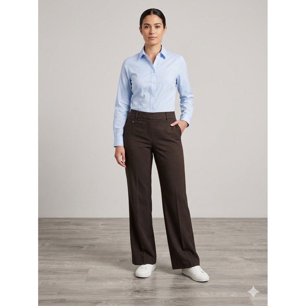 Ann Taylor Career Trousers | Dark Brown Flat Front Wide Leg | Size 14